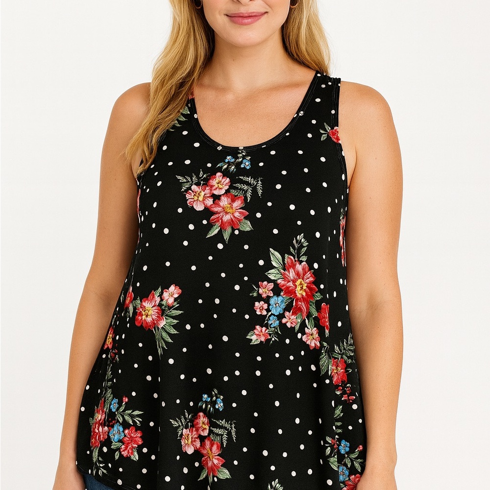 Pretty Woman Floral Polka Dot Swing Tank – Size Large‎